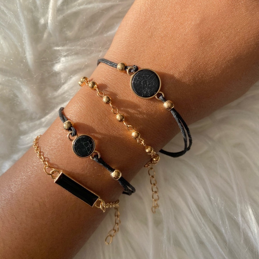 4 piece bracelet set, black rope chain bracelet set